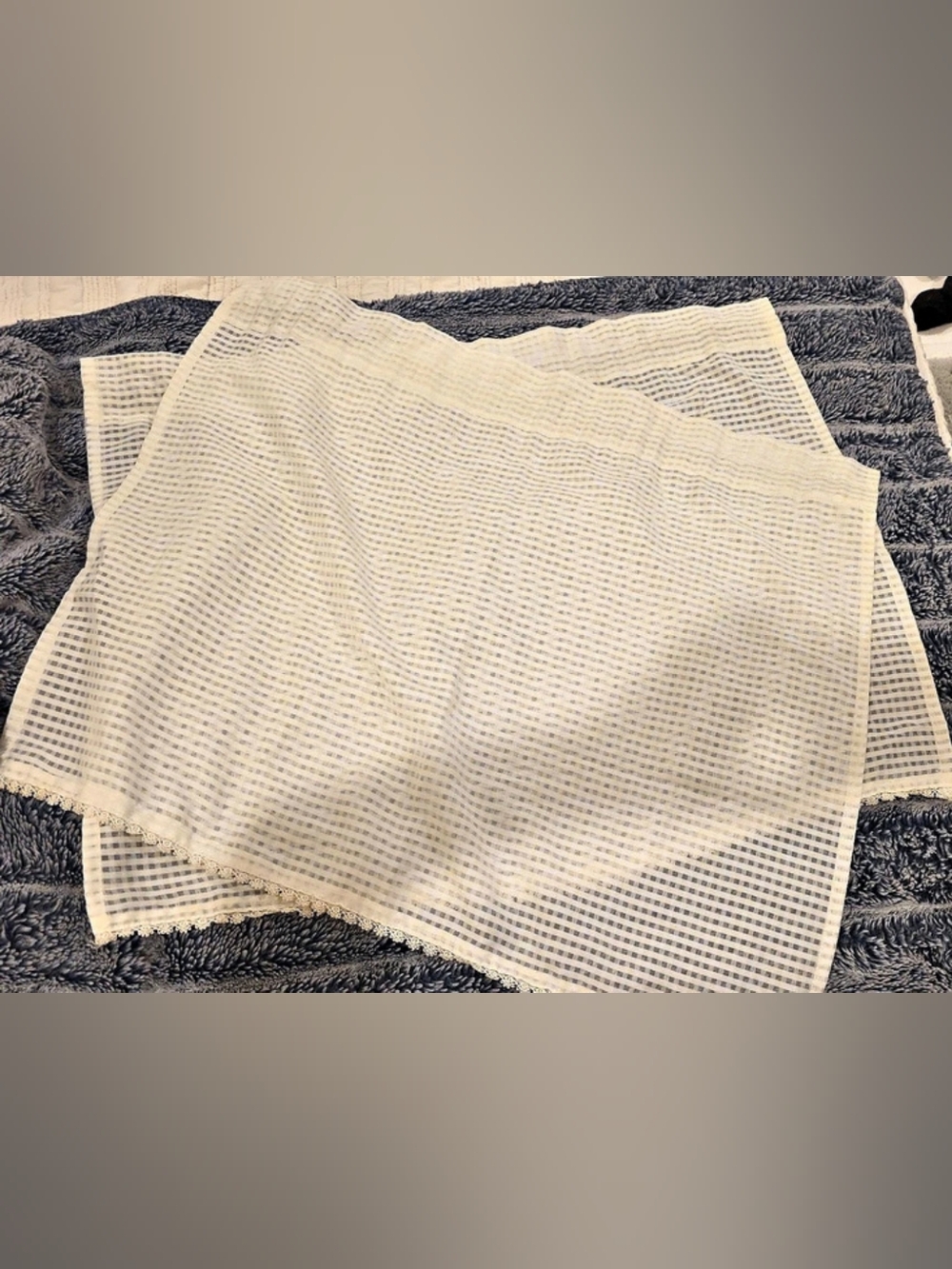 Cream Lace-Trim Curtains